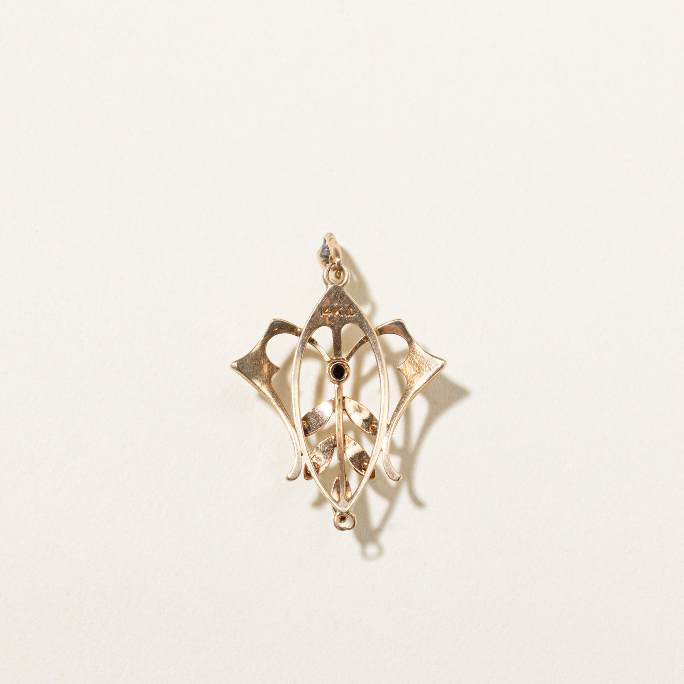 Art Nouveau Seed Pearl Leaf Design Pendant