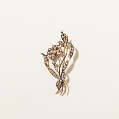Edwardian Floral Seed Pearl Brooch