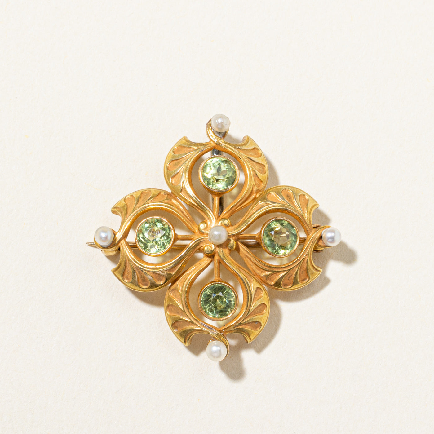 Art Nouveau Pearl & Peridot Brooch | 1.36ctw