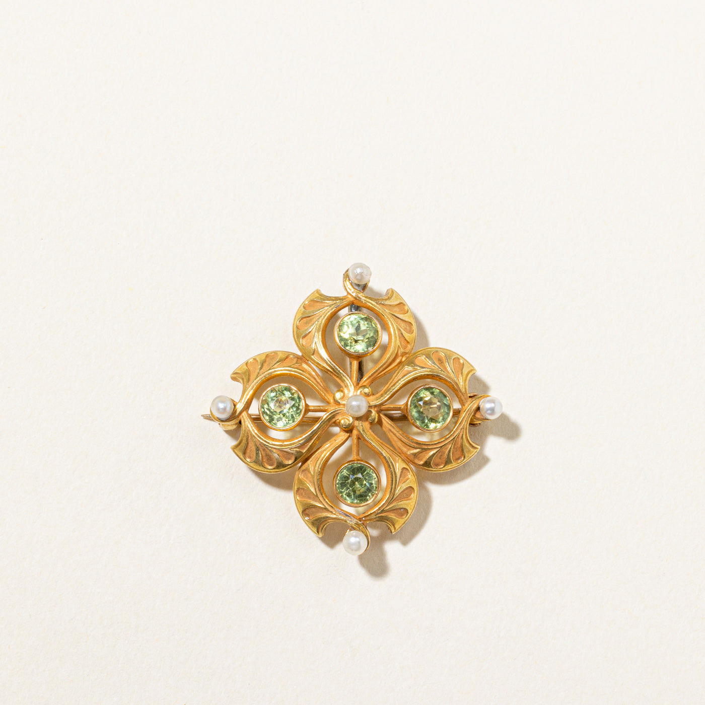 Art Nouveau Pearl & Peridot Brooch | 1.36ctw