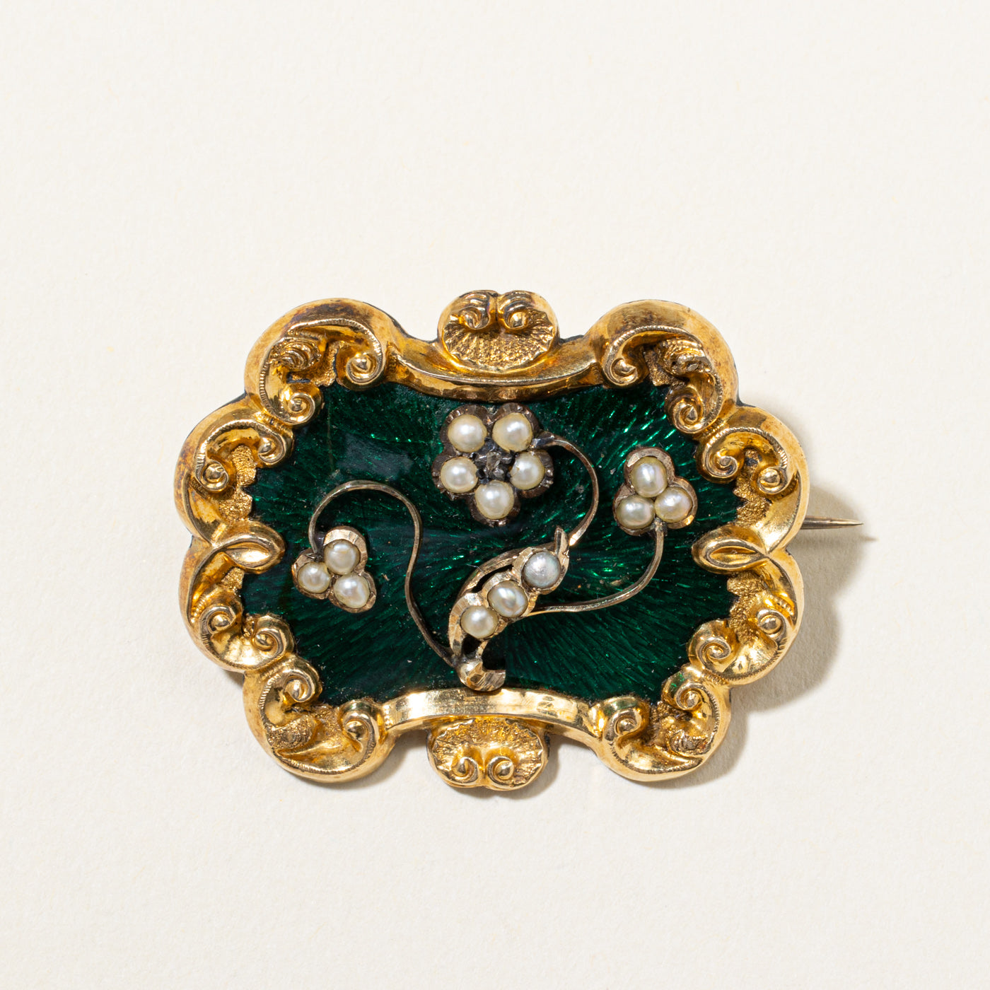 Victorian Mourning Hair Pearl & Diamond Brooch | 0.05ctw