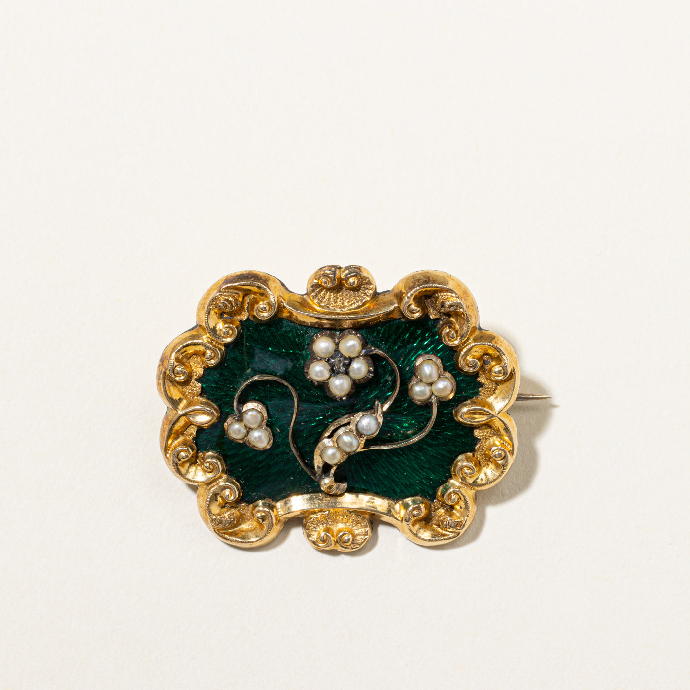 Victorian Mourning Hair Pearl & Diamond Brooch | 0.05ctw