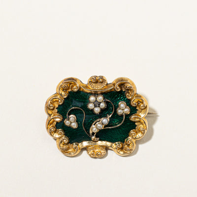 Victorian Mourning Hair Pearl & Diamond Brooch | 0.05ctw