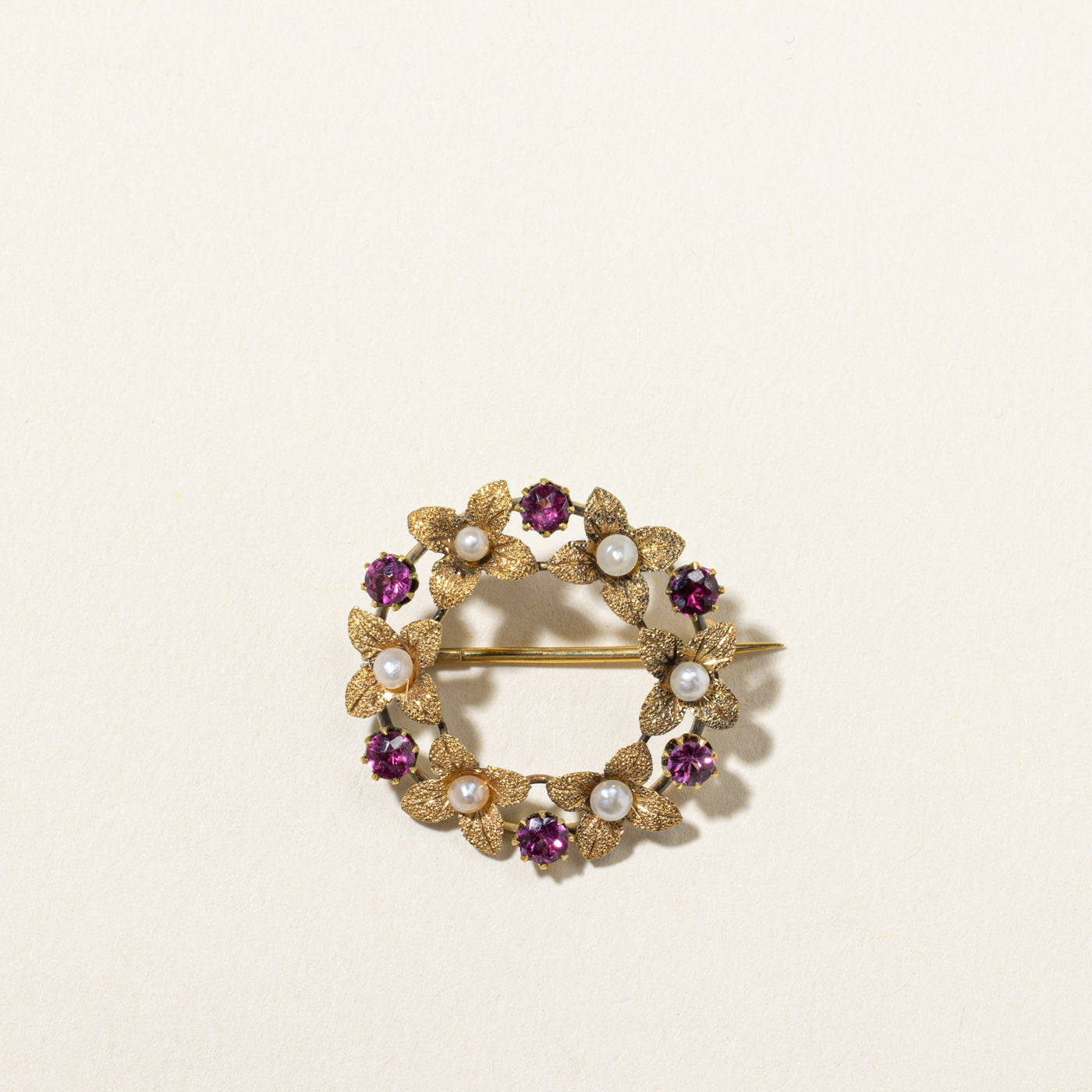 Pink Tourmaline & Pearl Wreath Brooch | 0.40ctw