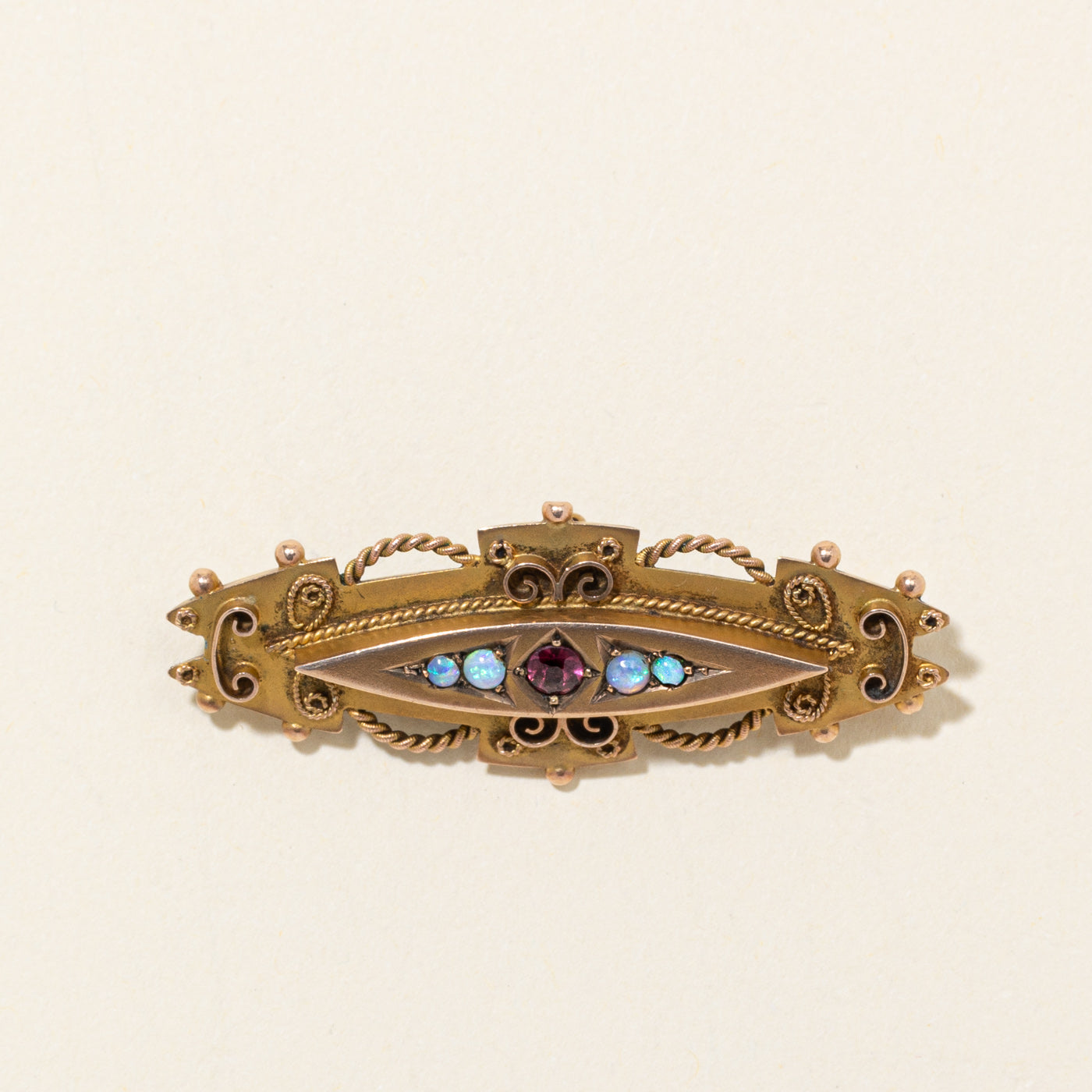 1915 Chester Tourmaline & Opal Rope Marquise Brooch | 0.15ct, 0.10ctw