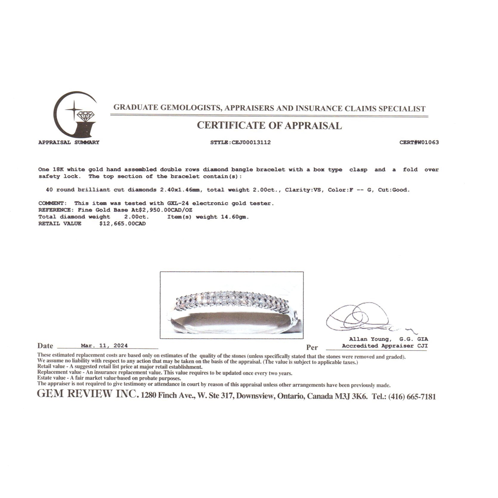 18k White Gold Diamond Bangle Bracelet | 2.00ctw | 6"
