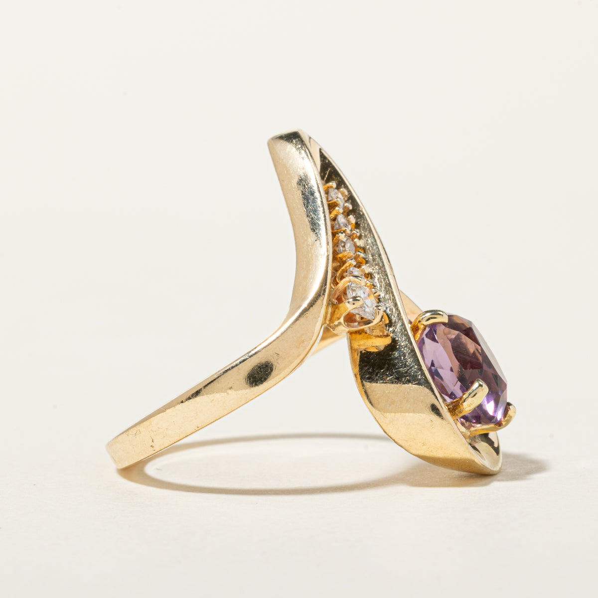 14k Amethyst & Diamond Abstract Bypass Ring | 1.46ct, 0.15ctw | SZ 7