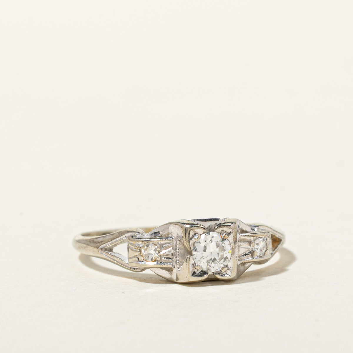18k Old European Cut Diamond Milgrained Geometric Ring | 0.15ctw | SZ 6.5