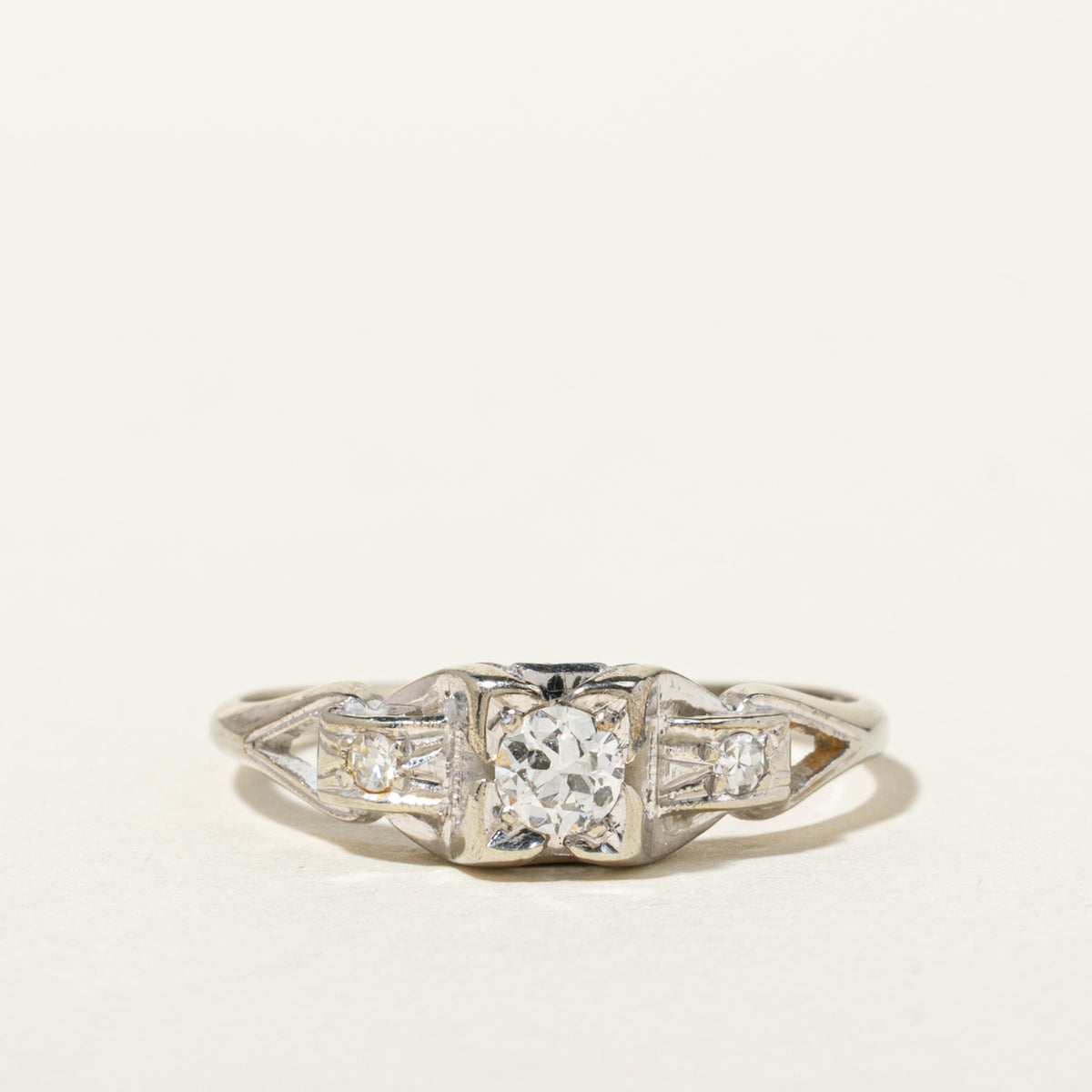 18k Old European Cut Diamond Milgrained Geometric Ring | 0.15ctw | SZ 6.5