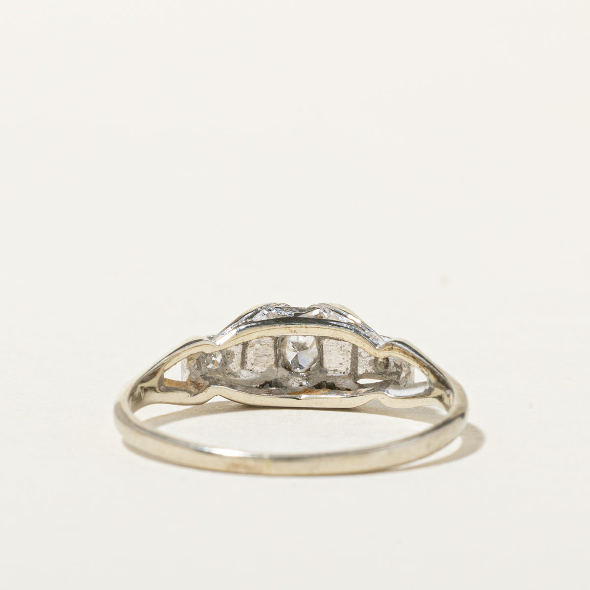 18k Old European Cut Diamond Milgrained Geometric Ring | 0.15ctw | SZ 6.5
