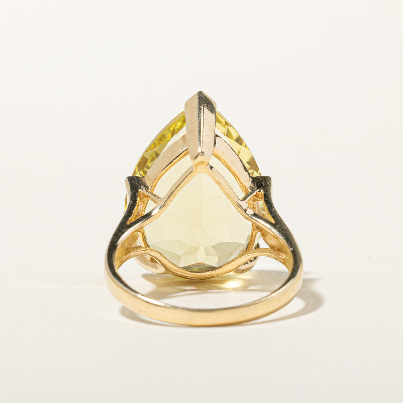 14k Solitaire Pear Cut Lemon Quartz Cocktail Ring | 15.35ct | SZ 7