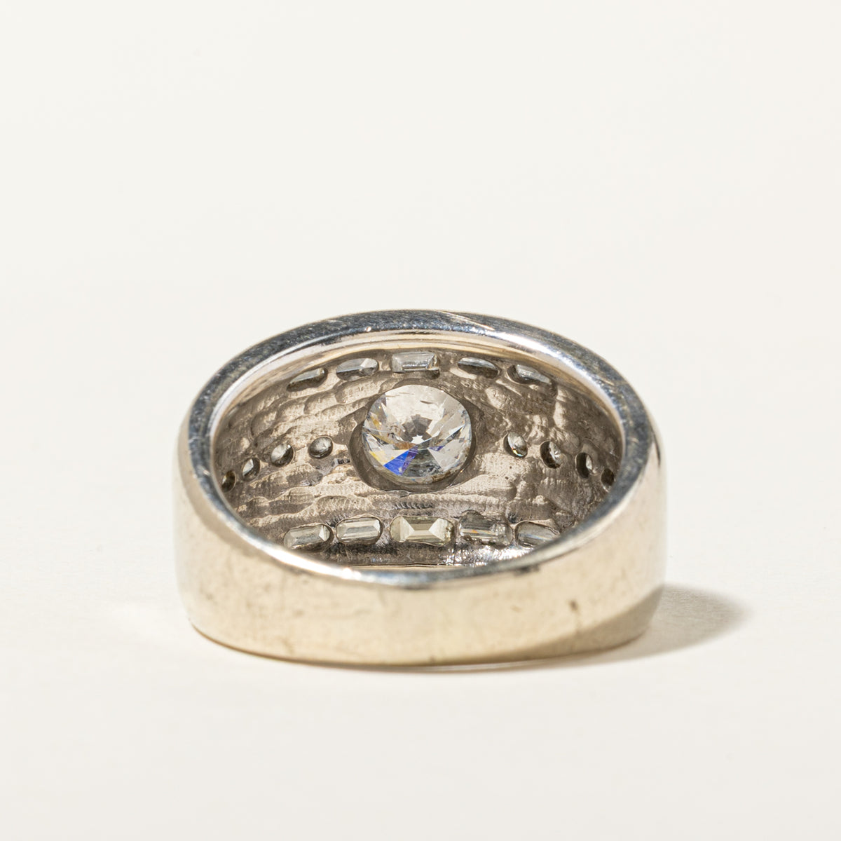 14k Bezel Set Diamond Milgrain Grooved Low Dome Ring | 1.94ctw | SZ 7.5