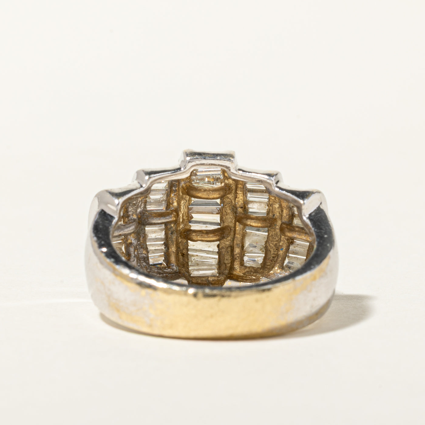 14k Multi Row Baguette Cut Diamond Grooved Dome Ring | 1.47ctw | SZ 7.25