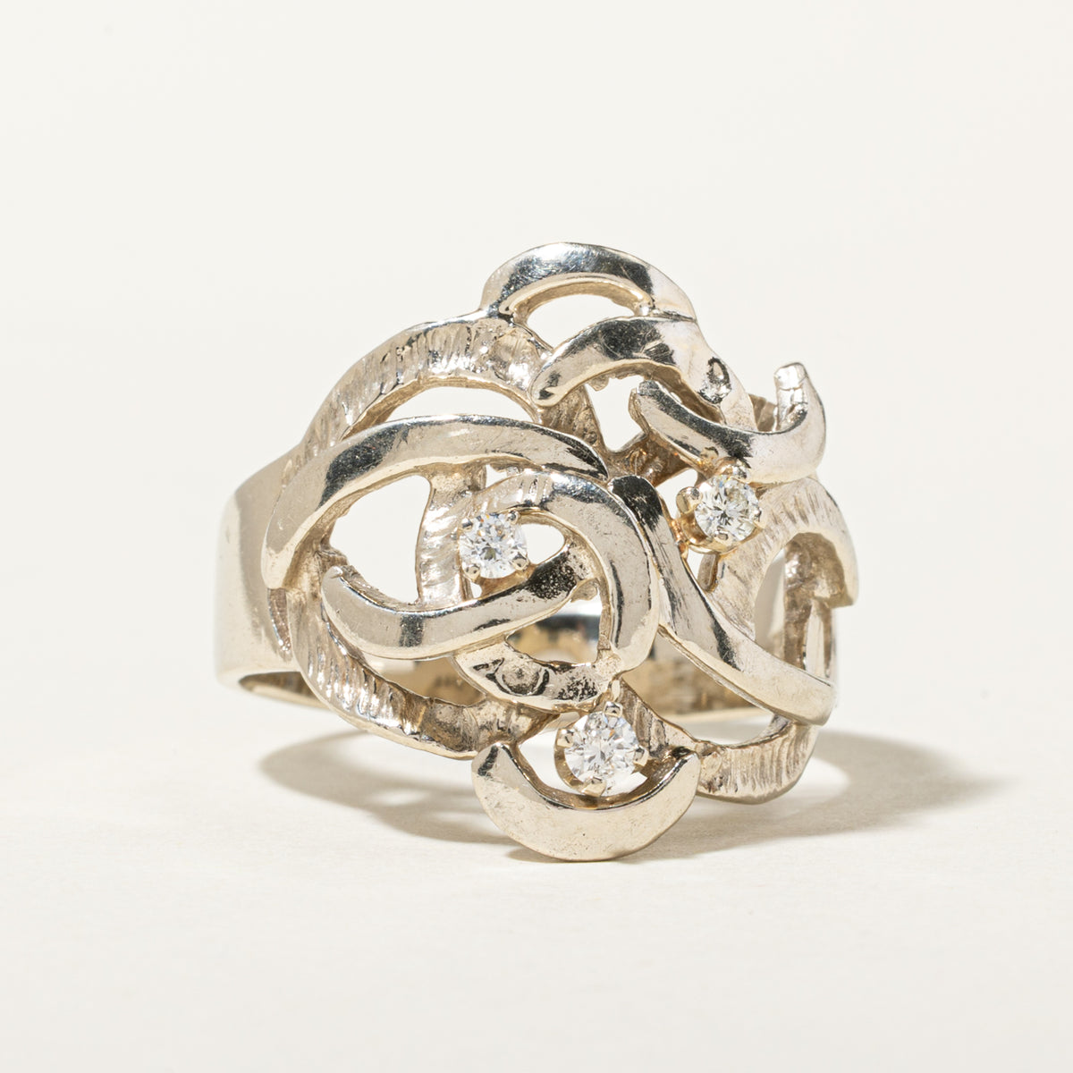 14k Scattered Diamond Scrollwork & Openwork Cocktail Ring | 0.14ctw | SZ 9