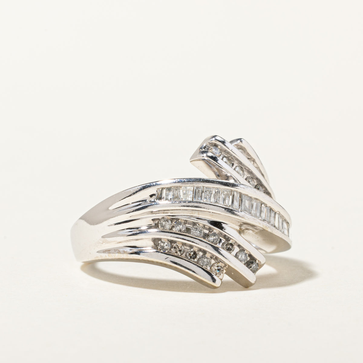 10k Multi Row Diamond Grooved Bypass Ring | 0.48ctw | SZ 8.25
