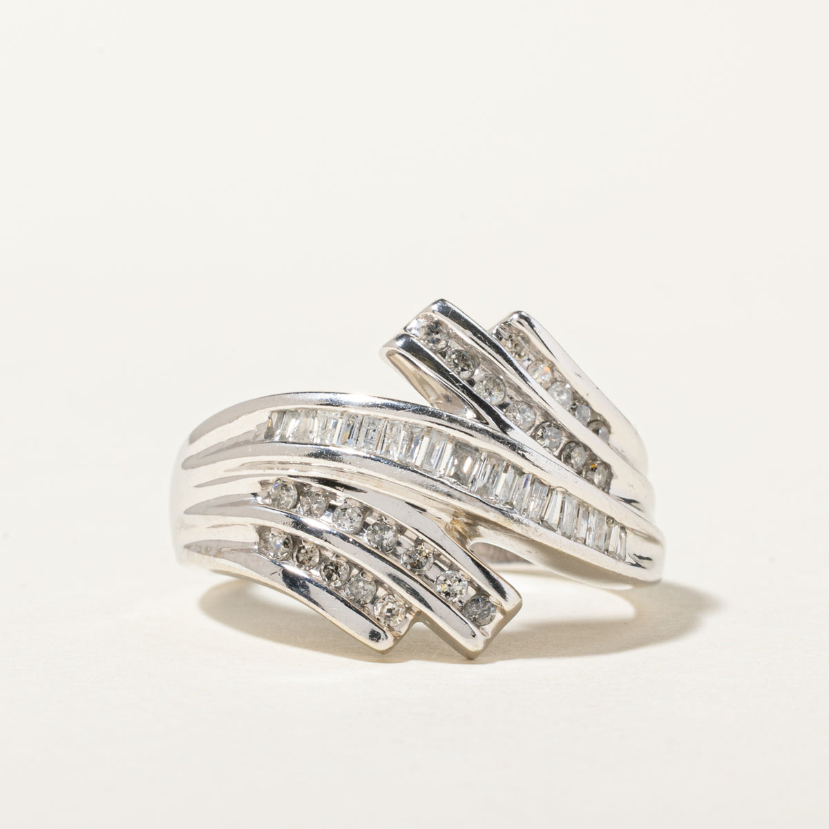 10k Multi Row Diamond Grooved Bypass Ring | 0.48ctw | SZ 8.25