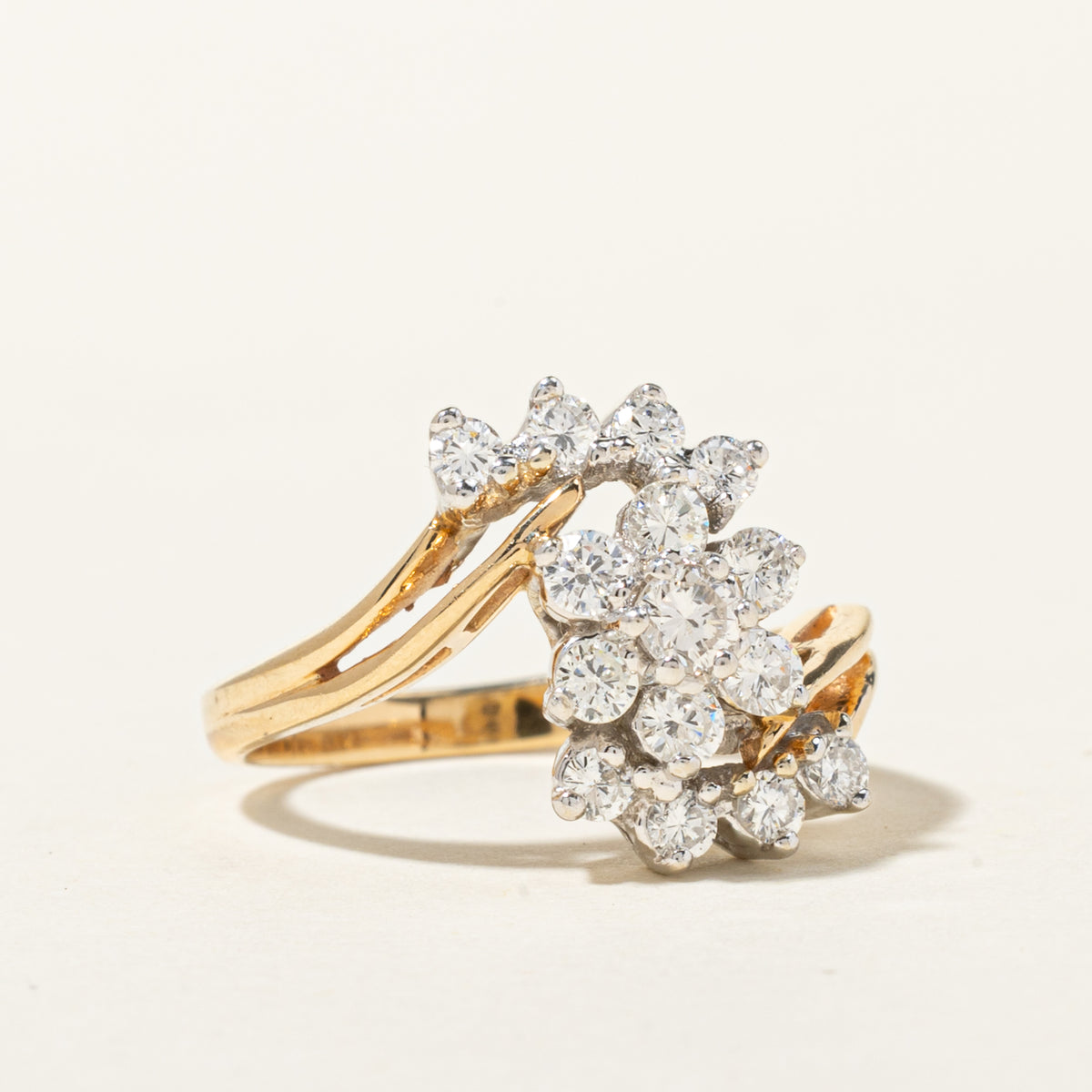 14k Diamond Floral Cluster Bypass Ring | 0.63ctw | SZ 5.75