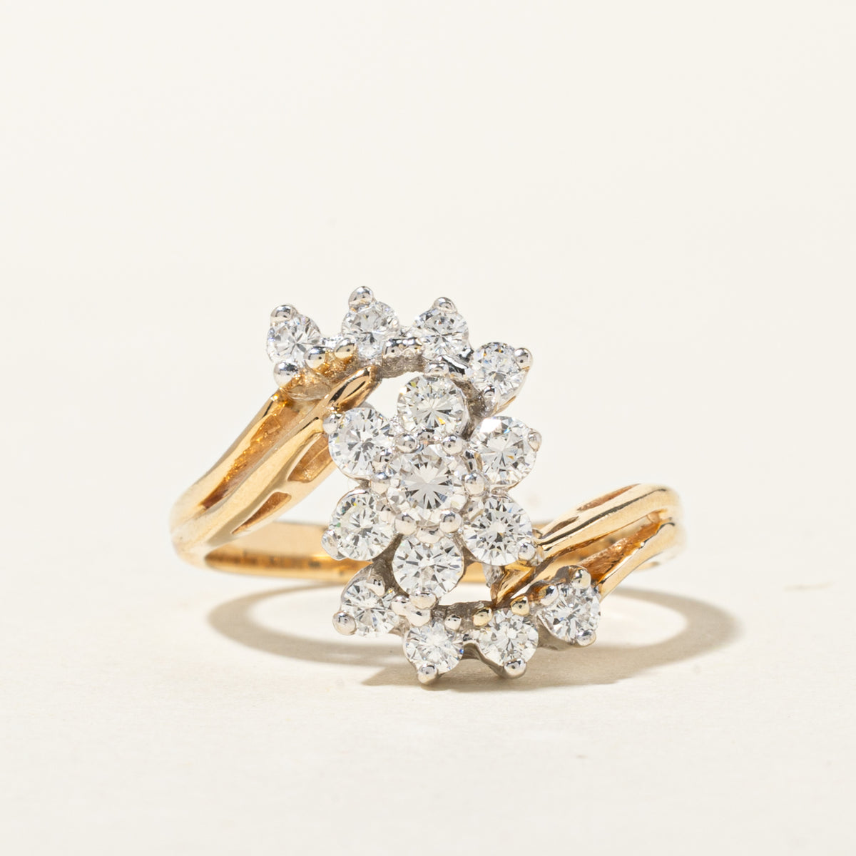 14k Diamond Floral Cluster Bypass Ring | 0.63ctw | SZ 5.75