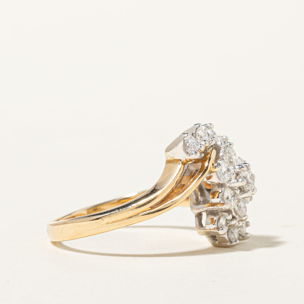 14k Diamond Floral Cluster Bypass Ring | 0.63ctw | SZ 5.75