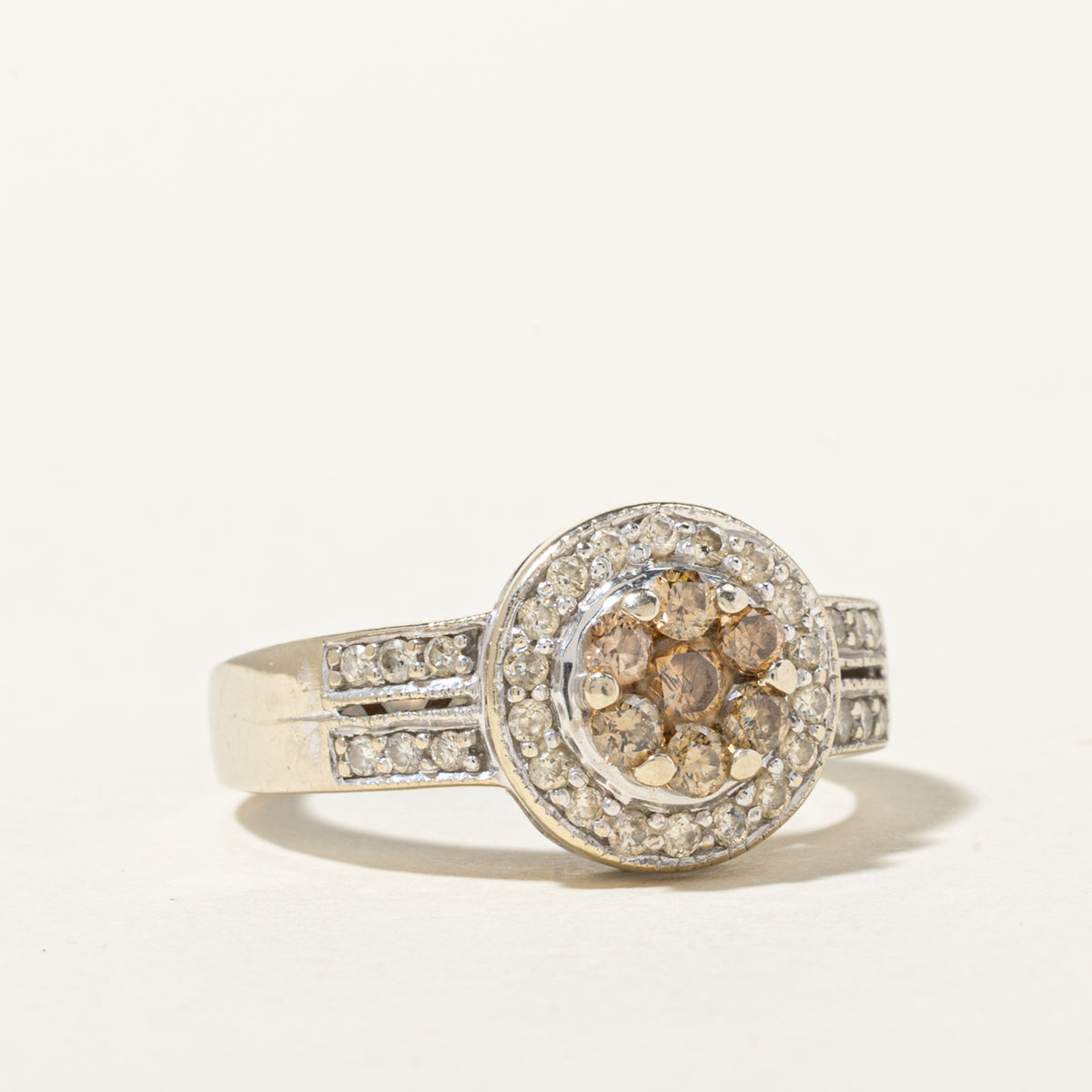 14k Accent Brown & White Diamond Cluster Halo Ring | 0.54ctw | SZ 7