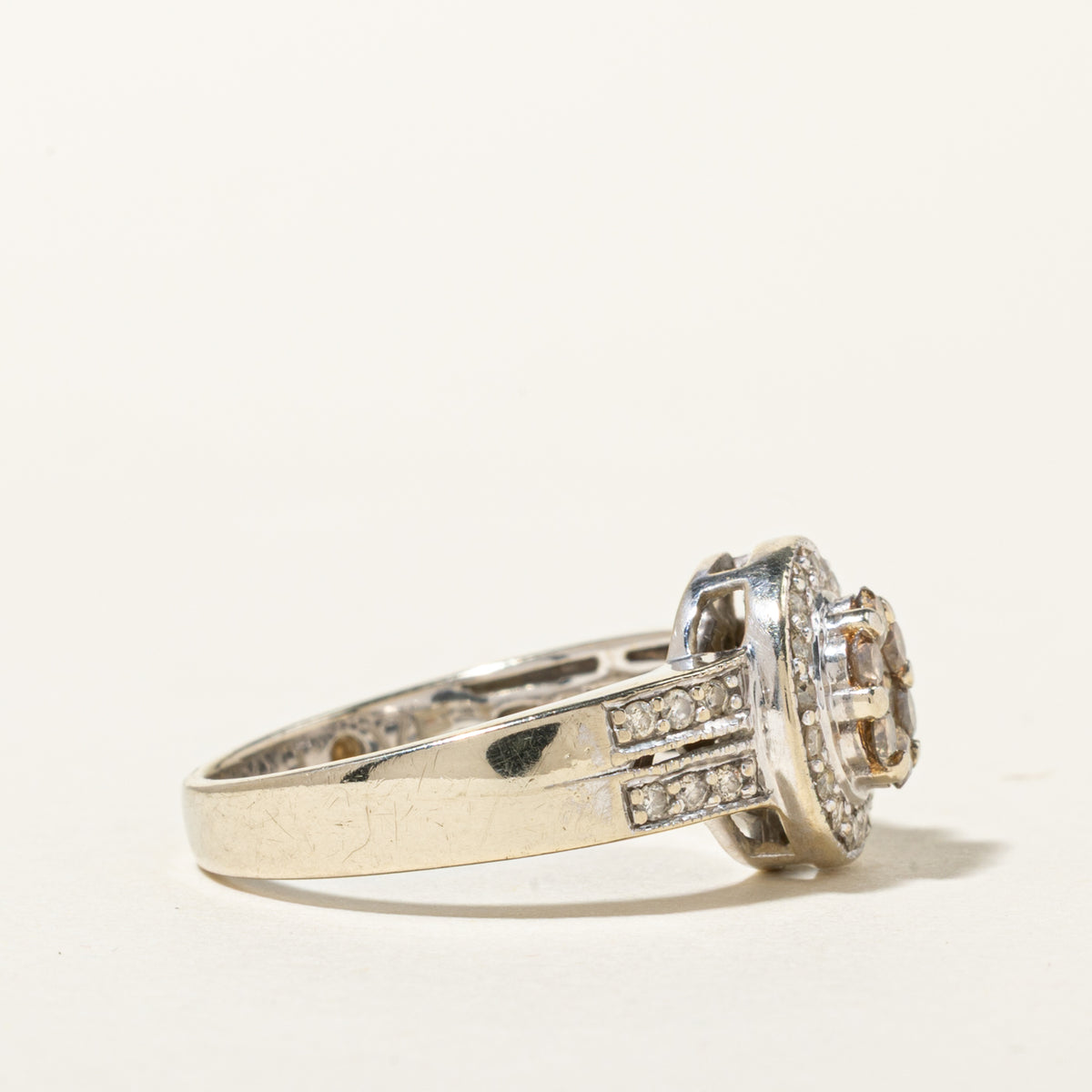 14k Accent Brown & White Diamond Cluster Halo Ring | 0.54ctw | SZ 7