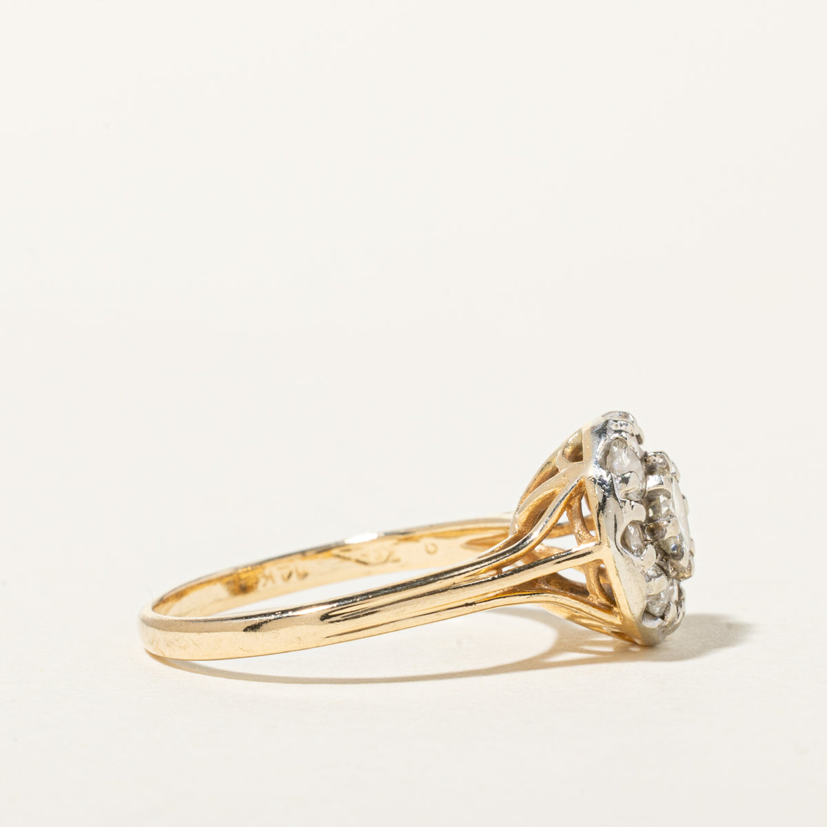 14k Yellow Gold Diamond Halo Ring | 0.44ct SI2 H/I, 0.44ctw | SZ 6.5