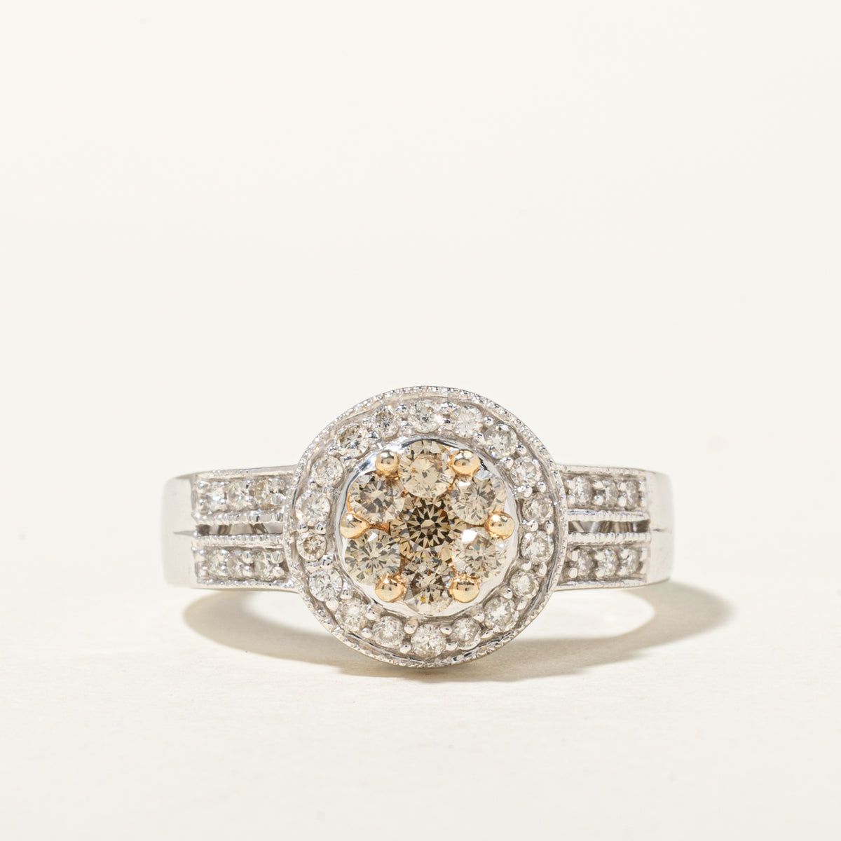 14k Pave Set Brown & White Diamond Cluster Halo Ring | 0.55ctw | SZ 7