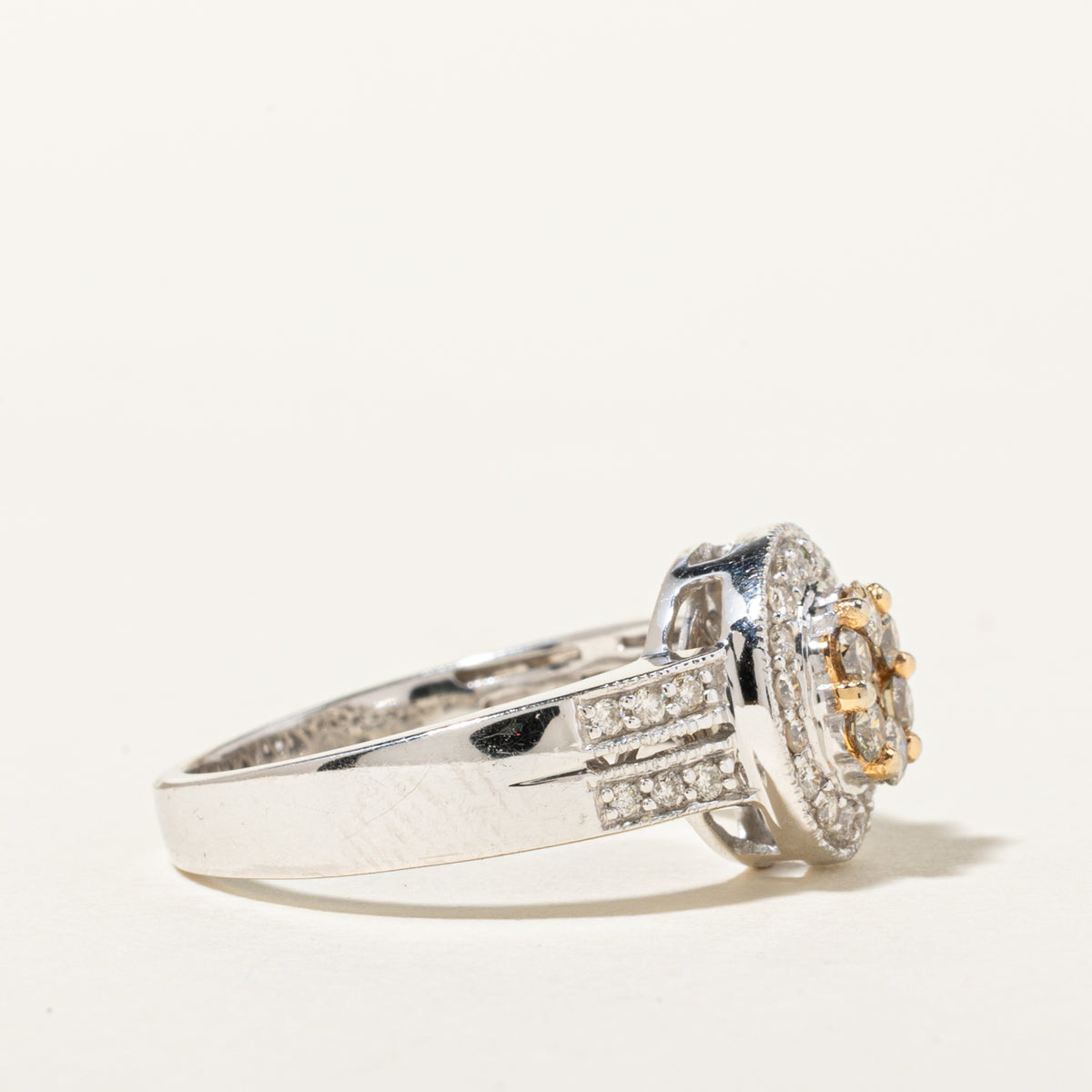 14k Pave Set Brown & White Diamond Cluster Halo Ring | 0.55ctw | SZ 7