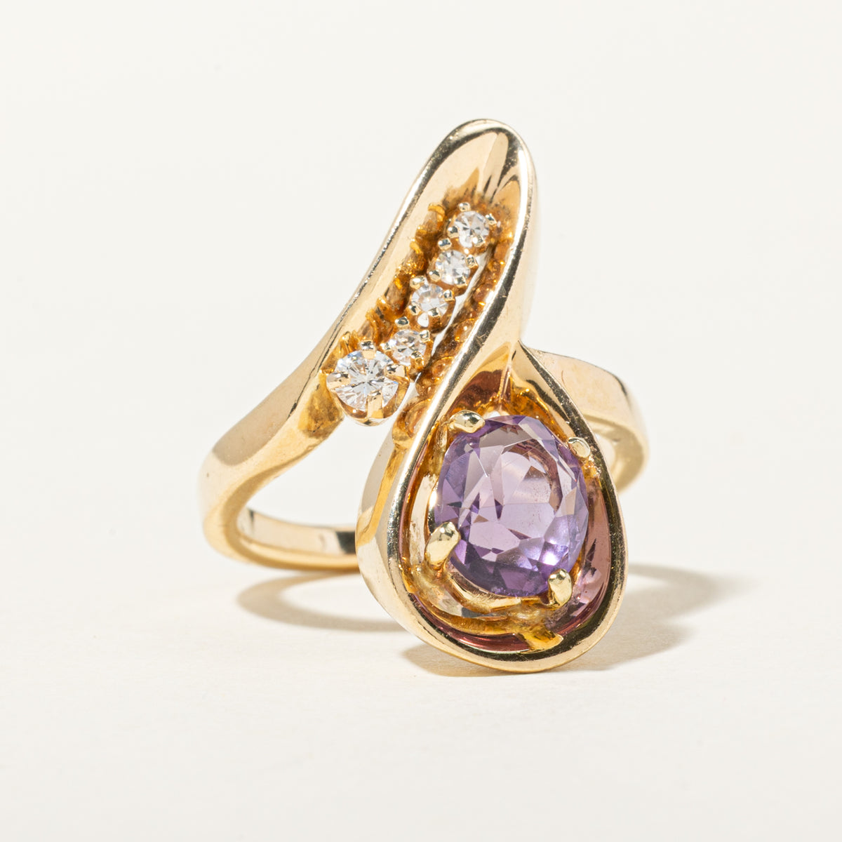 14k Amethyst & Diamond Abstract Bypass Ring | 1.46ct, 0.15ctw | SZ 7
