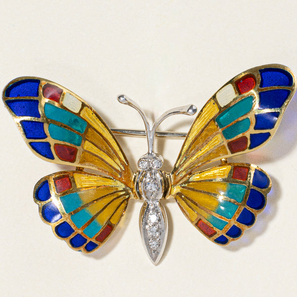 Diamond & Enamel Butterfly Brooch | 0.05ctw |