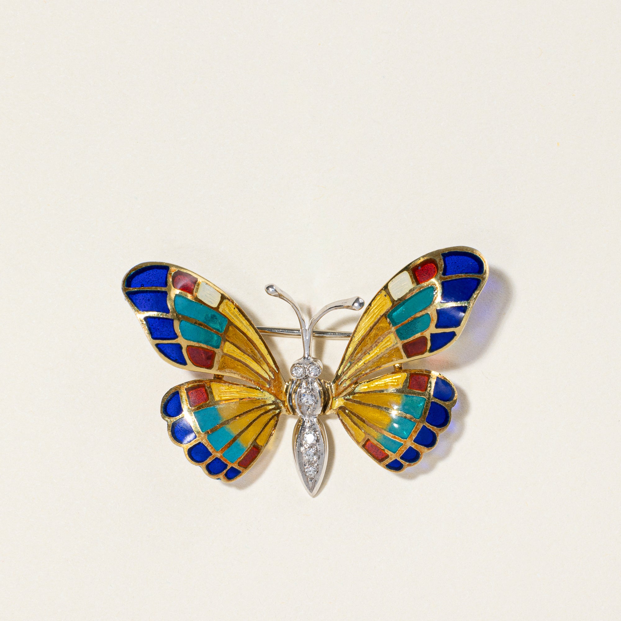 Diamond & Enamel Butterfly Brooch | 0.05ctw |