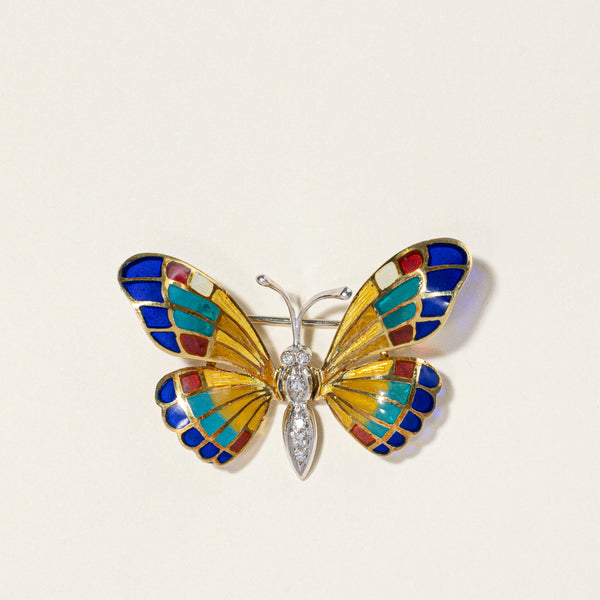 Diamond & Enamel Butterfly Brooch | 0.05ctw |