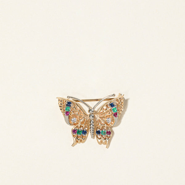 Multi Gem Butterfly Brooch | 0.24ctw |