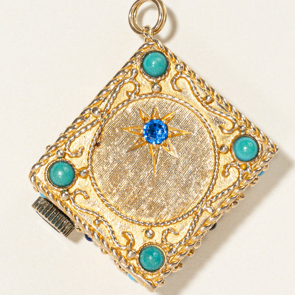 Vintage Synthetic Spinel & Simulant Turquoise Music Box Pendant | 0.18ctw, 0.52ctw |