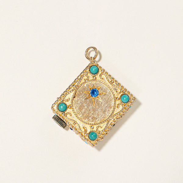 Vintage Synthetic Spinel & Simulant Turquoise Music Box Pendant | 0.18ctw, 0.52ctw |