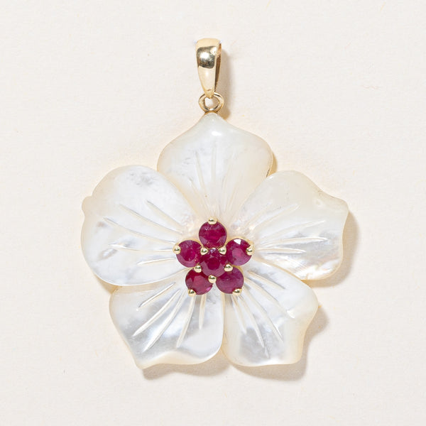 Ruby & Mother of Pearl Flower Pendant | 0.70ctw, 13.00ct |