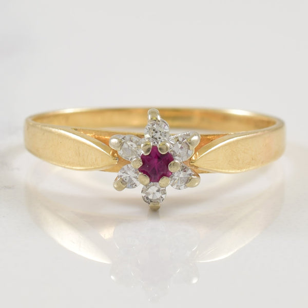 Ruby & Diamond Cluster Set Ring | 0.06ct, 0.09ctw | SZ 6.25 |