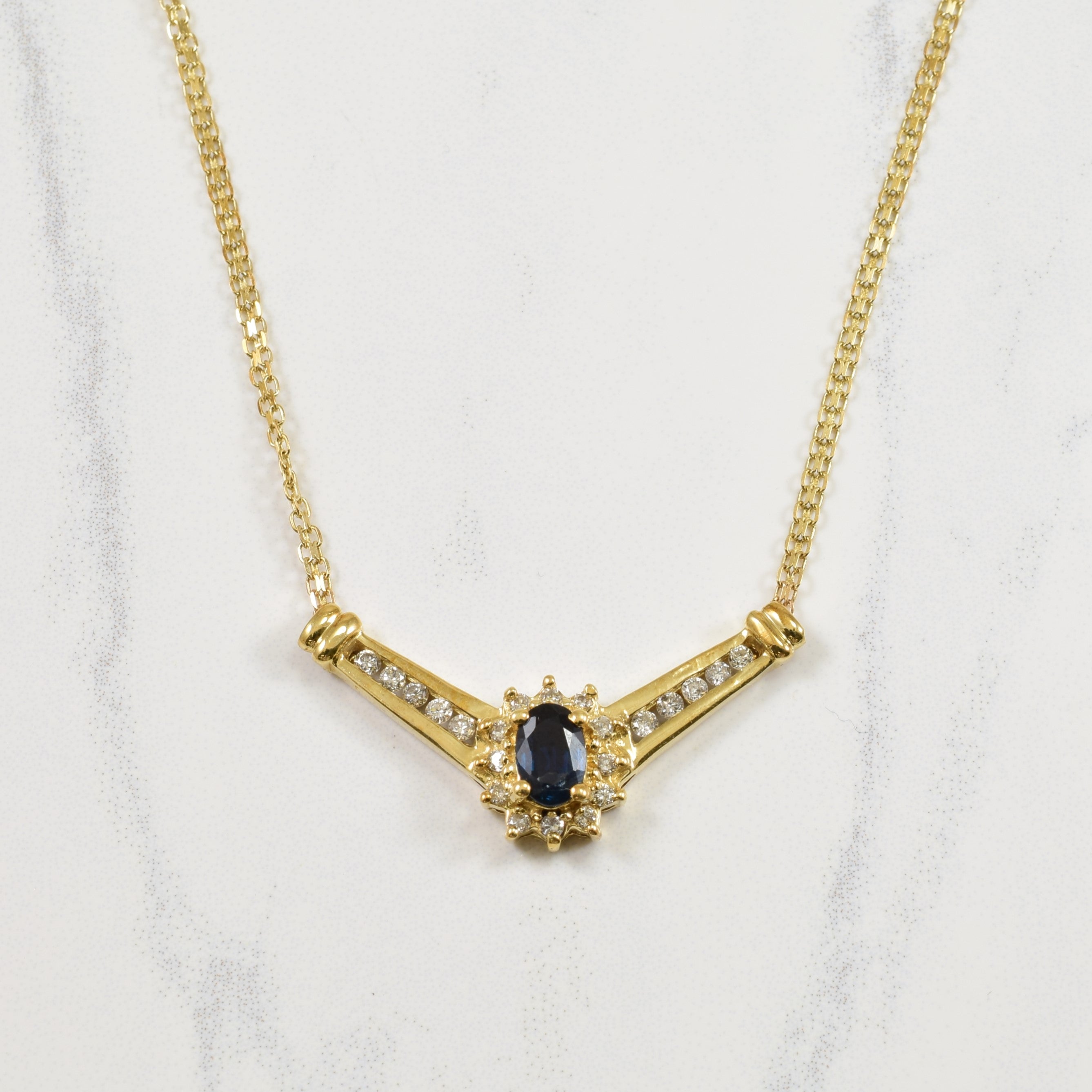 Blue Sapphire & Diamond Necklace | 0.22ctw, 0.50ct | 18" |
