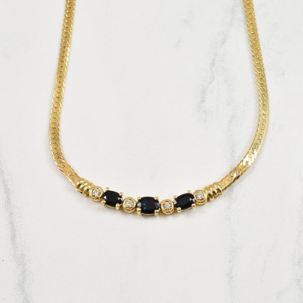 Diamond & Blue Sapphire Herringbone Necklace | 0.08ctw, 1.00ctw | 17