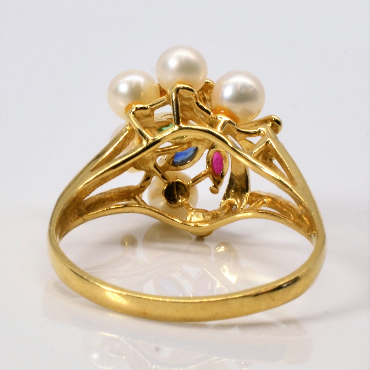 Prong Set Pearls & Multi-Gemstone Ring | SZ 9.75 |