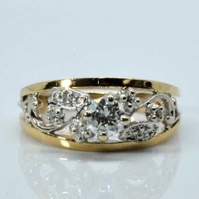 Filigree Design Two Tone Gold Diamond Ring | 0.38ctw | SZ 6 |