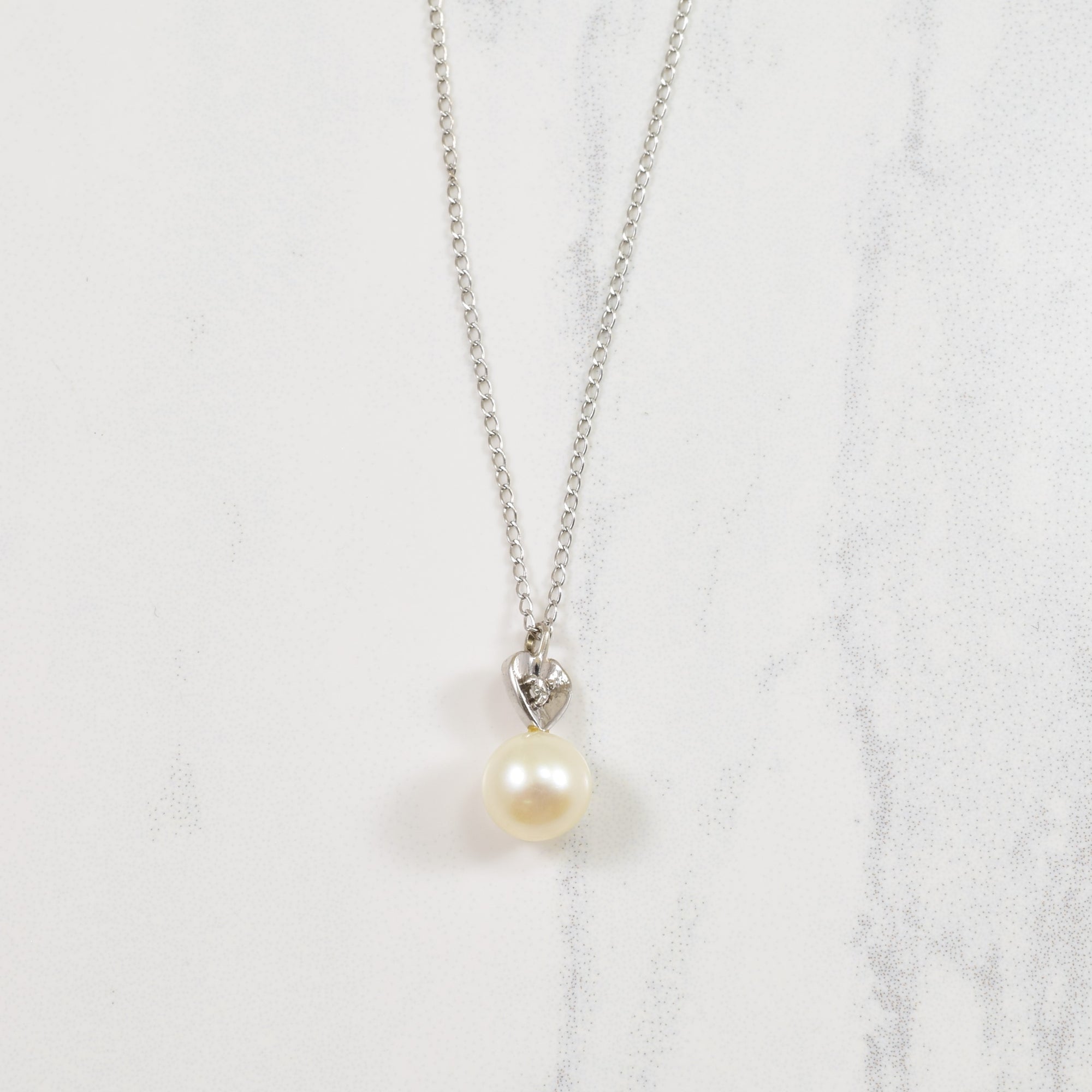 Pearl & Diamond Necklace | 0.01ct, 2.20ct | 16