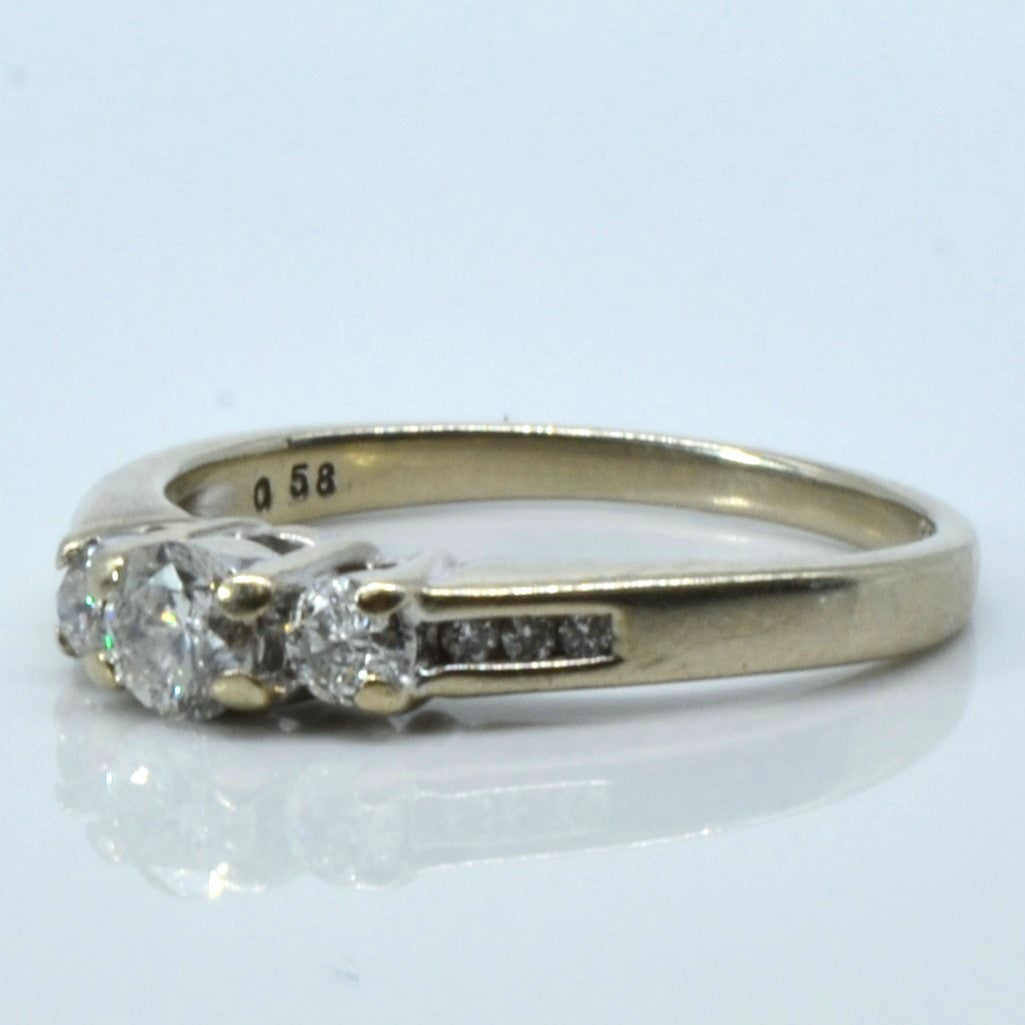 Three Stone Diamond with Accents Ring | 0.58ctw | SZ 7.25 |