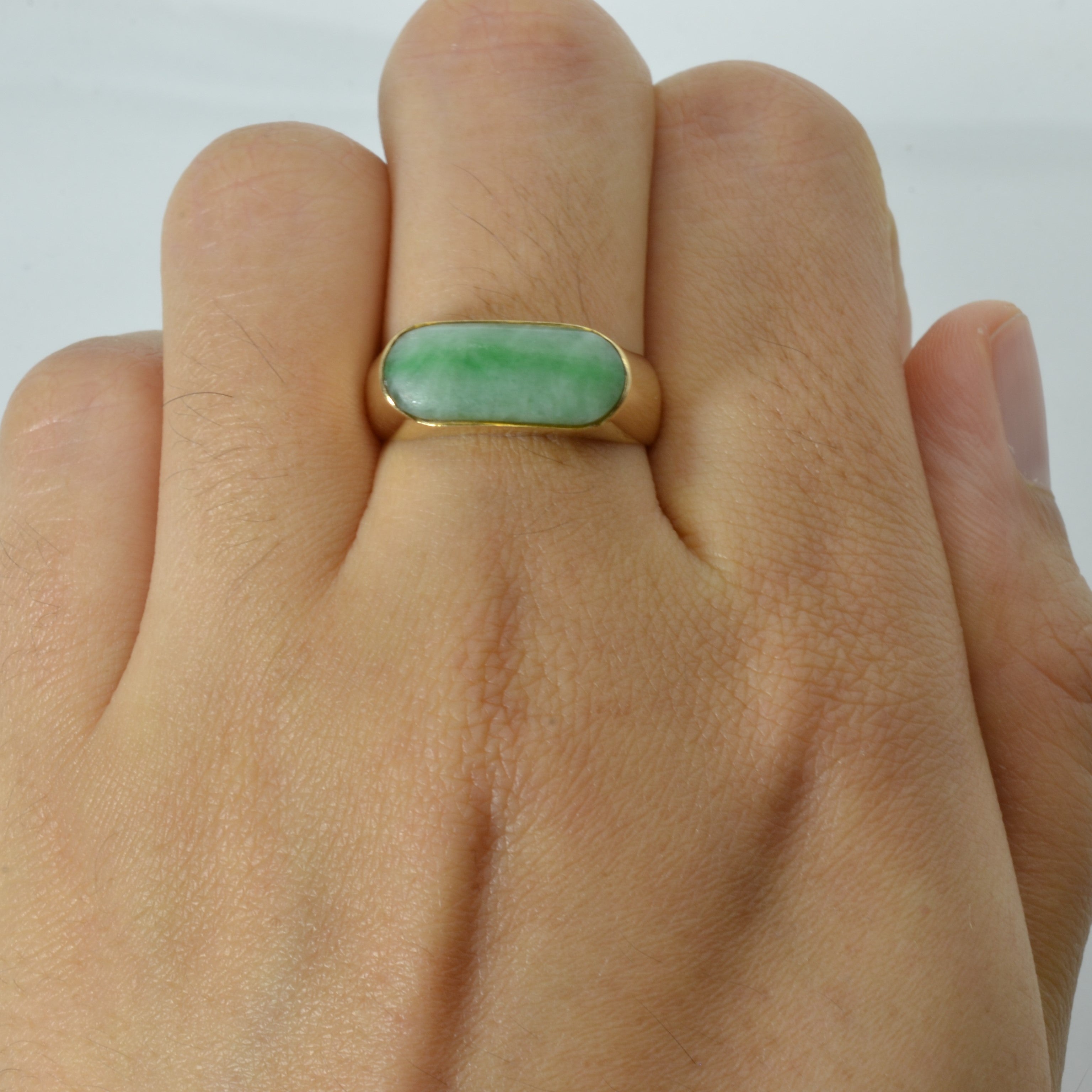 Cabochon Jadeite Solid Gold Ring | 3.20ct | SZ 7.5 |