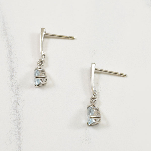 Aquamarine & Diamond Drop Stud Earrings | 0.04ctw, 0.50ctw|