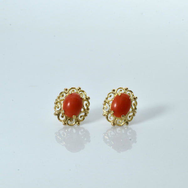 London 1978 Coral Filigree Stud Earrings | 1.50ctw |