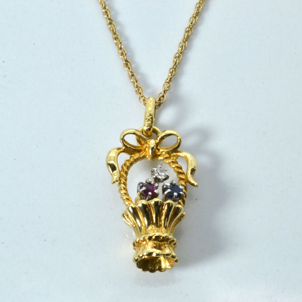 Flower Pot Design Multi-Gemstone Necklace | 18
