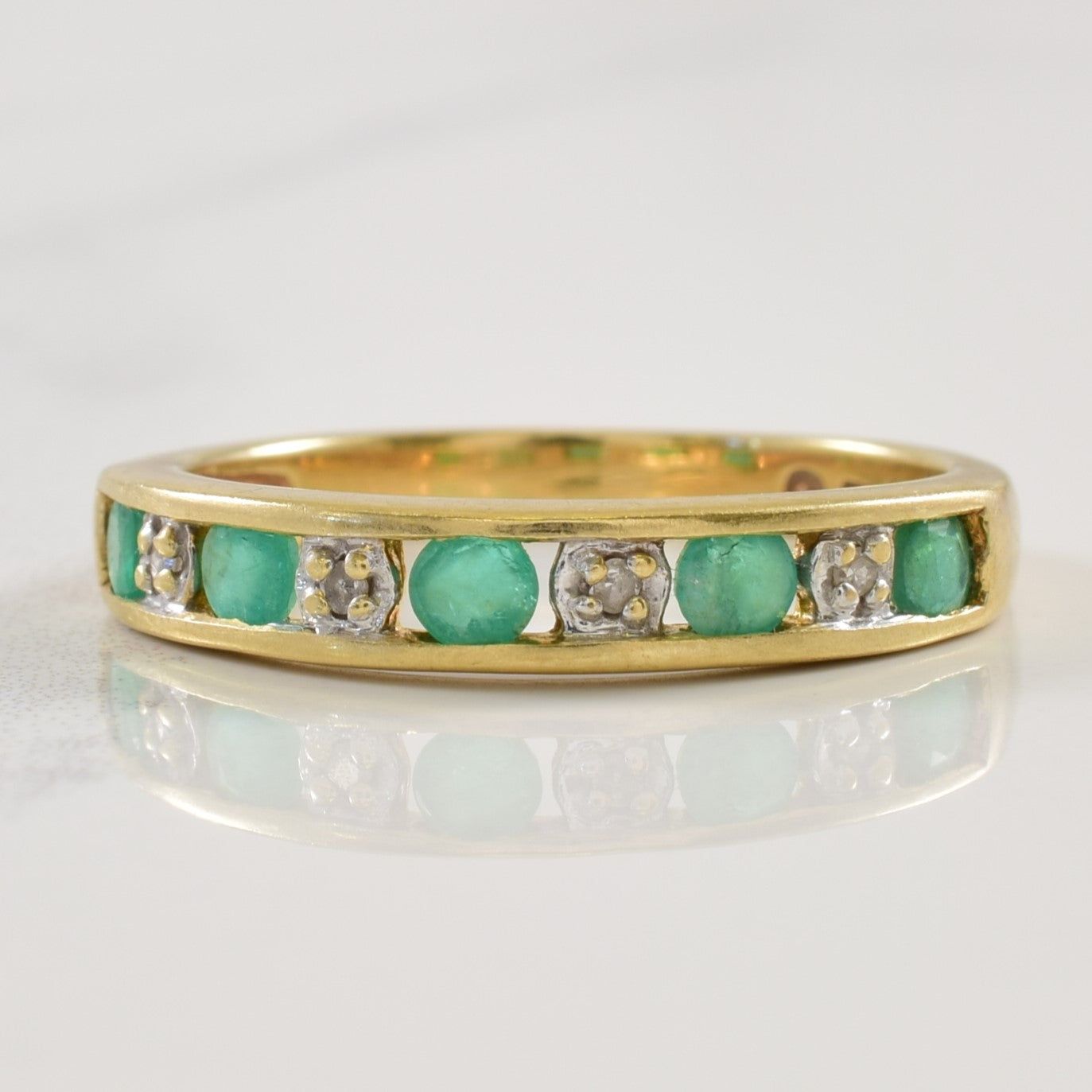 Channel Set Emerald & Diamond Ring | 0.30ctw, 0.02ctw | SZ 5.5 |