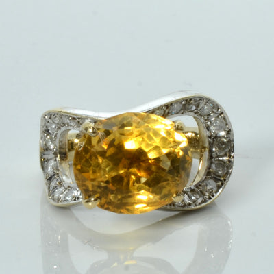 Citrine & Diamond Cocktail Ring | 6.50ct | 0.50ctw | SZ 4.5 |