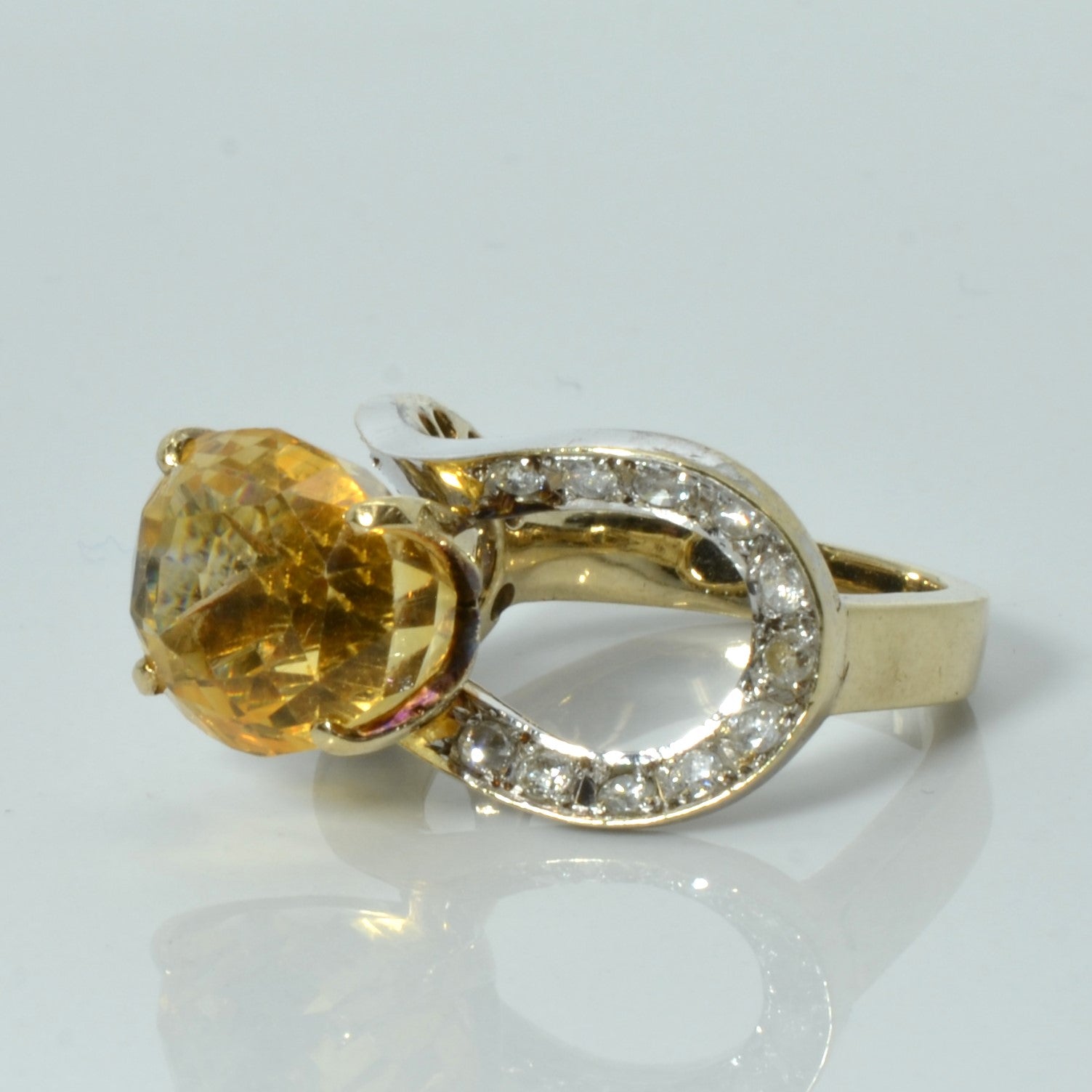 Citrine & Diamond Cocktail Ring | 6.50ct | 0.50ctw | SZ 4.5 |